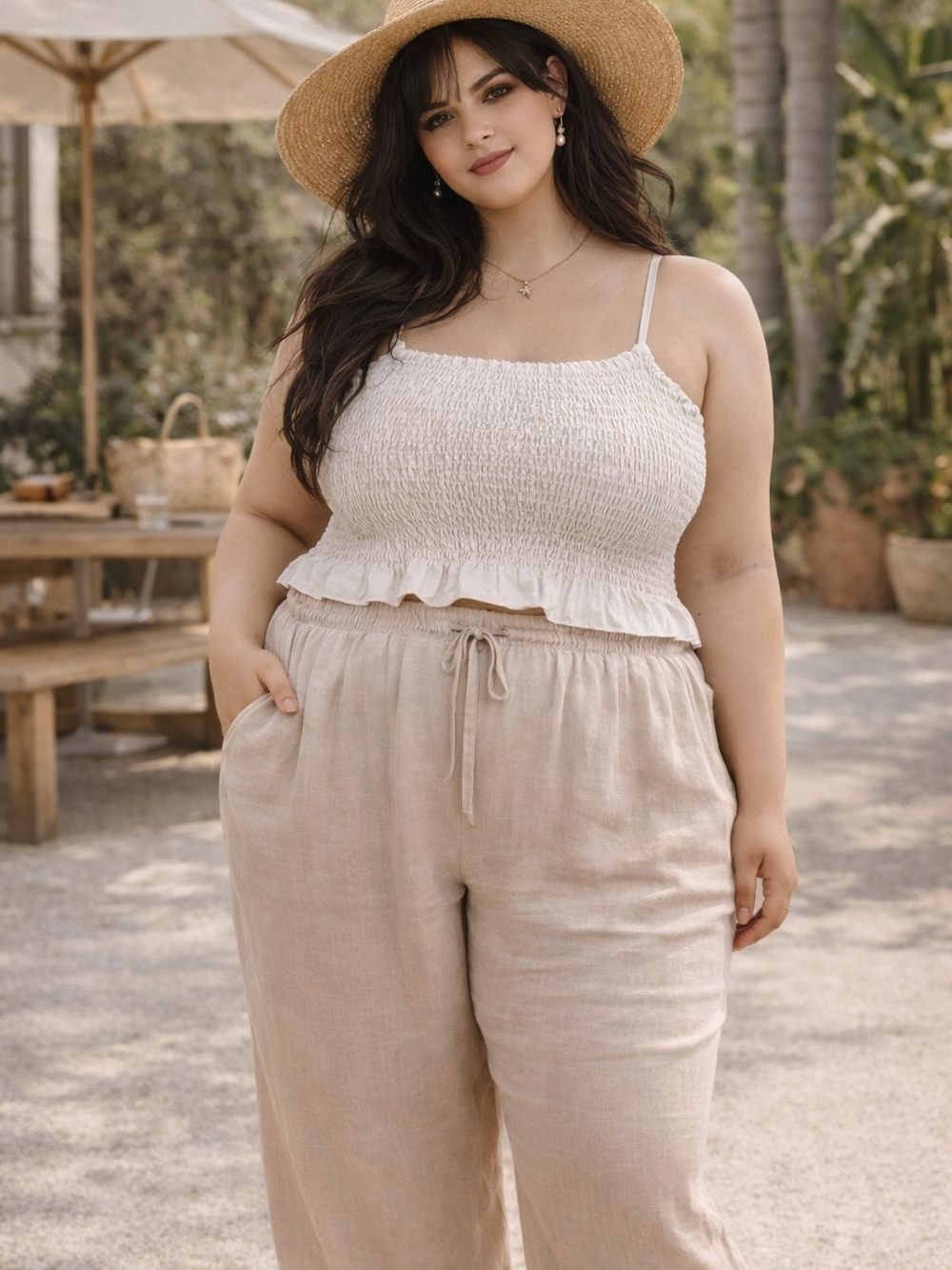 Effortless and breathable neutral wide-leg pants in a soft beige linen blend